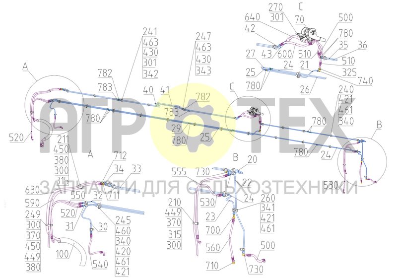 Гидрооборудование жатки (9.09.100) (№710 на схеме)